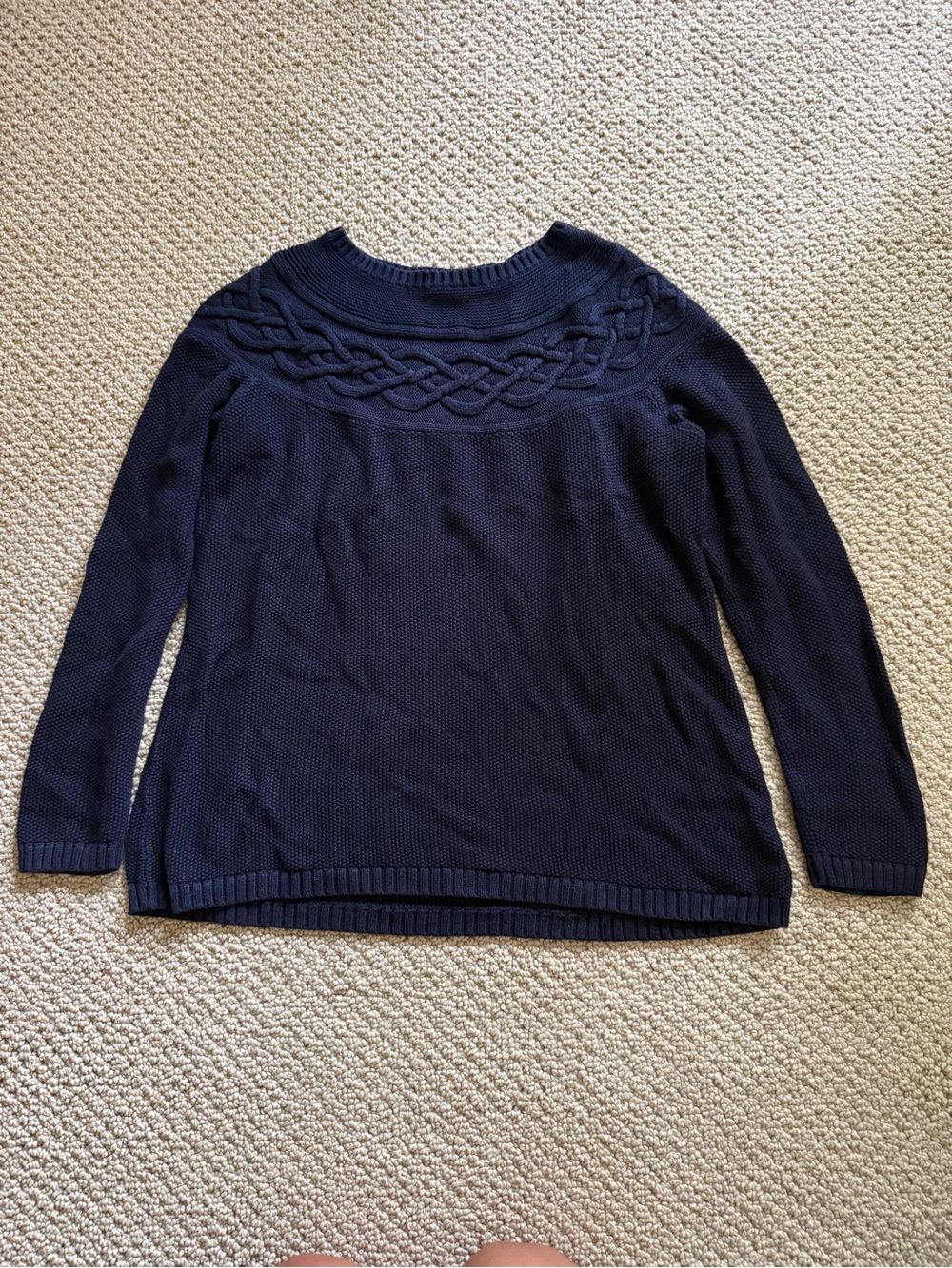Talbots Navy Cable Yoke Crewneck Sweater